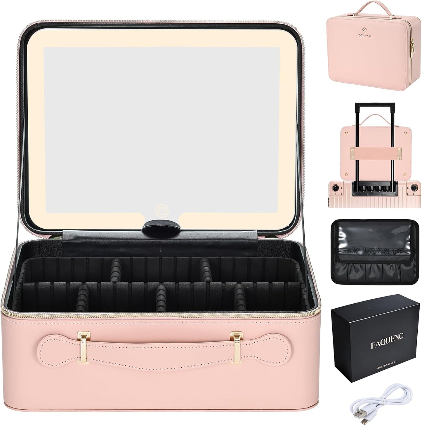 Leather Makeup Case with LED Lighted Mirror for Travel Use