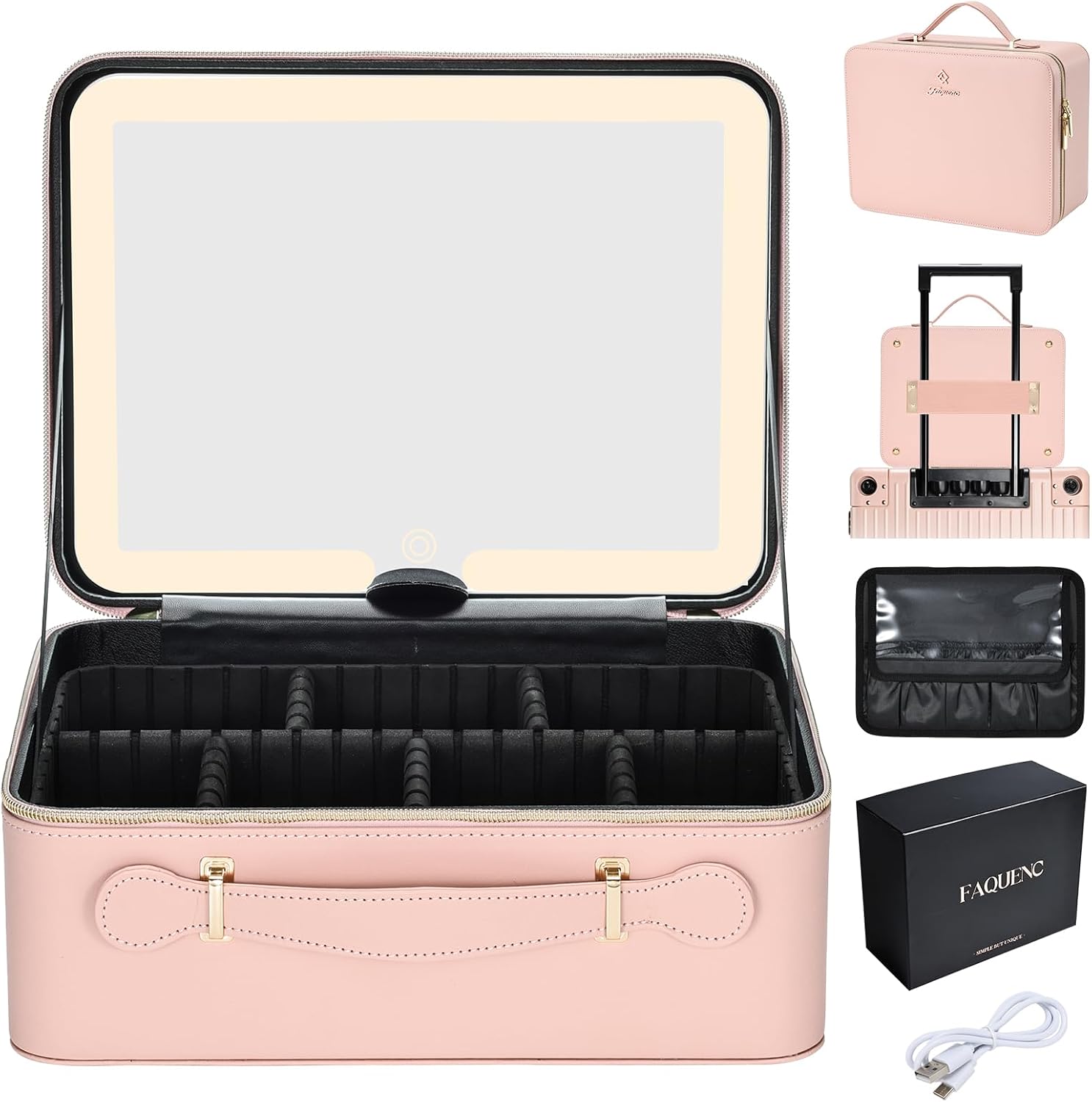Leather Makeup Case with LED Lighted Mirror for Travel Use