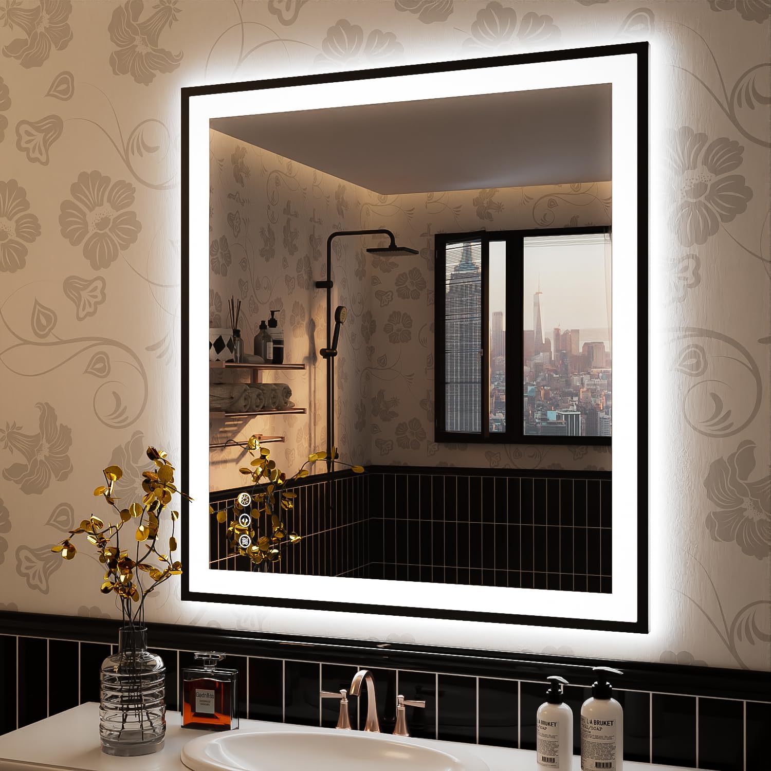 Dimmable LED Bathroom Mirror with Anti-Fog and Memory Function
