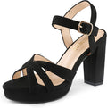 MERUMOTE Women Open Toe Chunky High Heels Ankle Strap Platform Pump