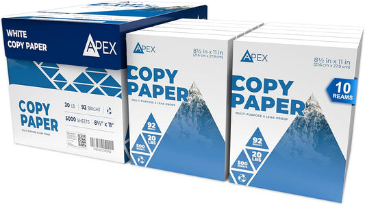 5000 Sheets 20lb Printer Paper White - Office Essential