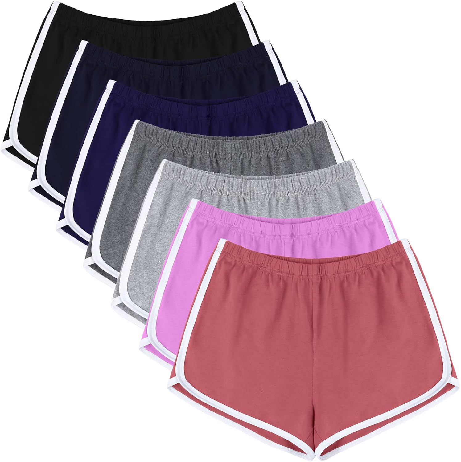 URATOT 7 Pack Womens Cotton Dolphin Booty Athletic Shorts