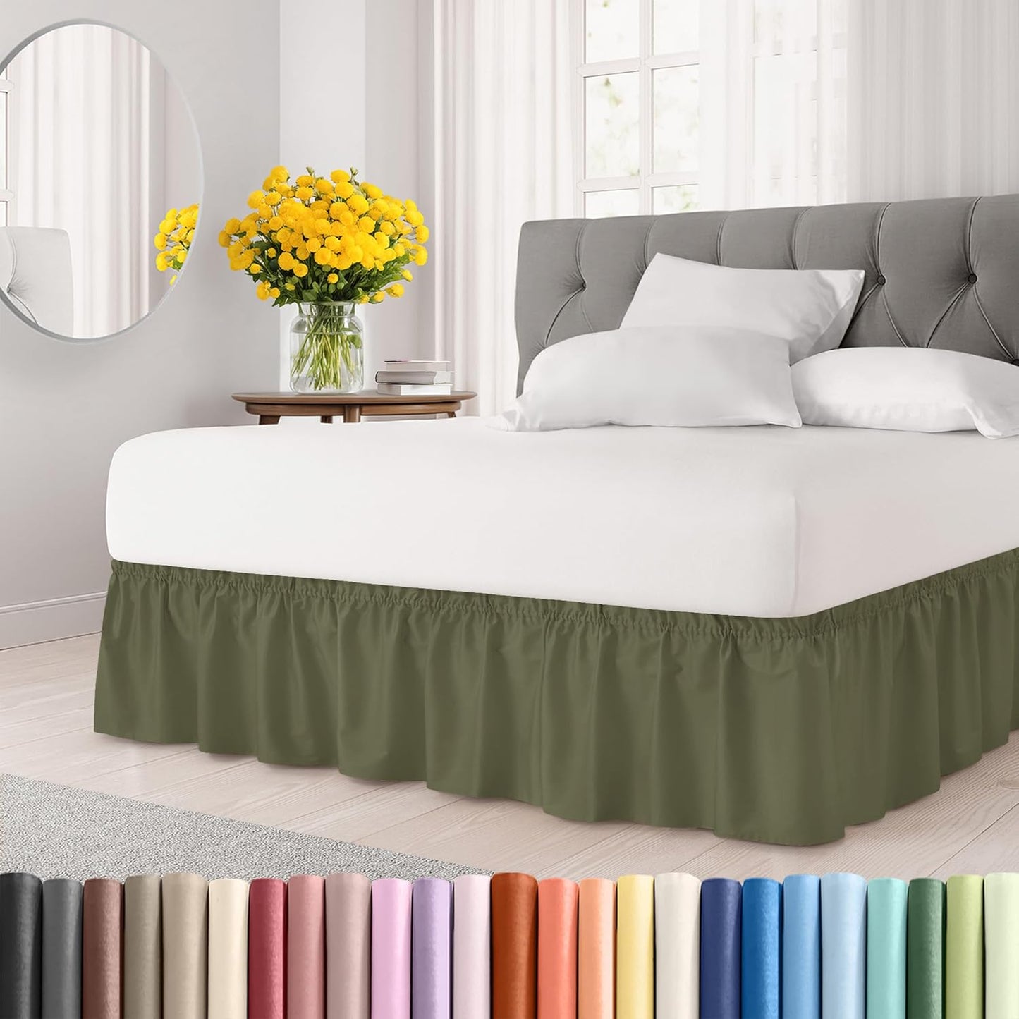 Wrap Around Dust Ruffle Bed Skirt for King Size Beds - Sage Green