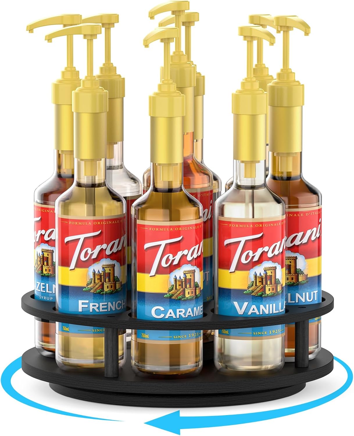 Large Rotating Coffee Syrup Organizer for Countertop Use