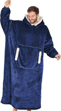 Wearable Blanket Hoodie Navy Blue - Oversized Cozy Sherpa