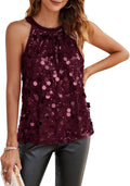 Halter Sequin Tank Tops for Women - Ruched Flowy Sparkly Party Top