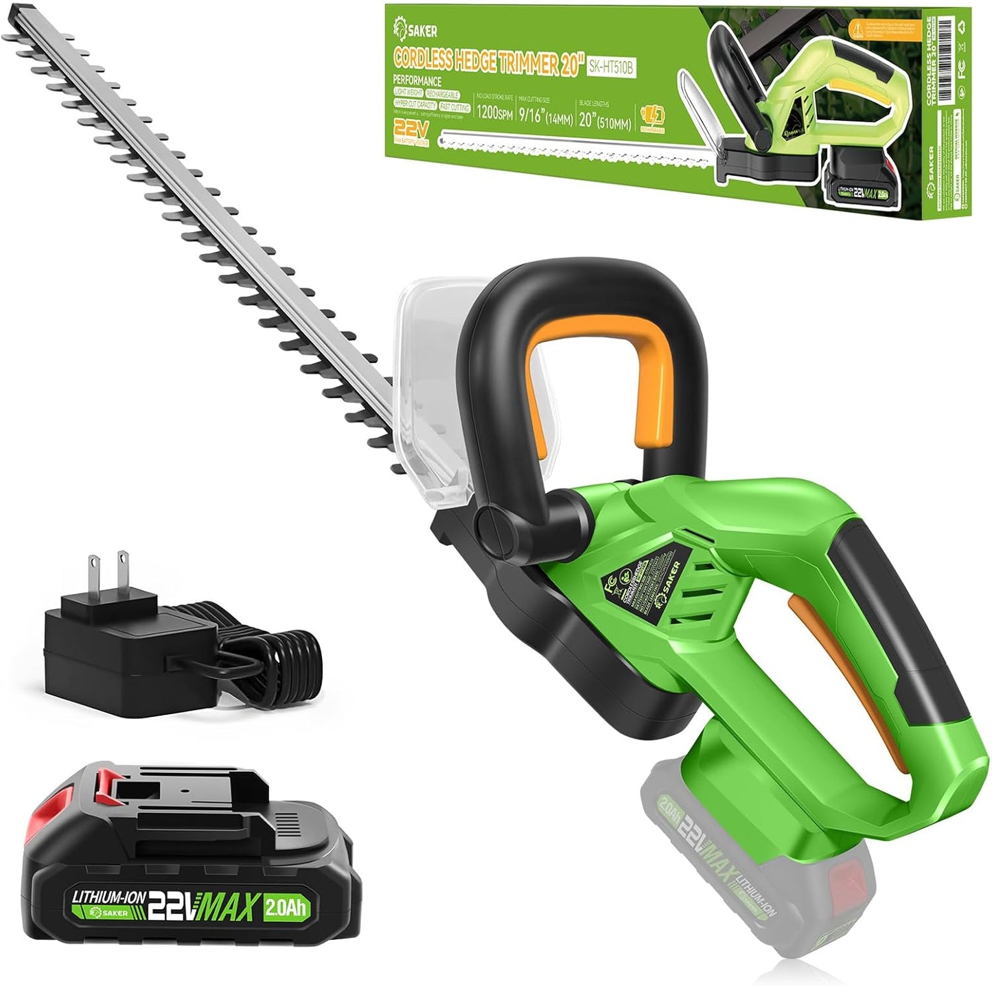 Saker Cordless Hedge Trimmer: Lightweight 20in Electric Bush Tool