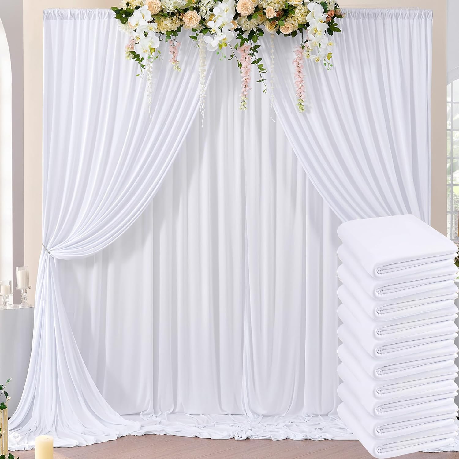 50ft White Backdrop Curtain for Parties - 10 Panels Drapes