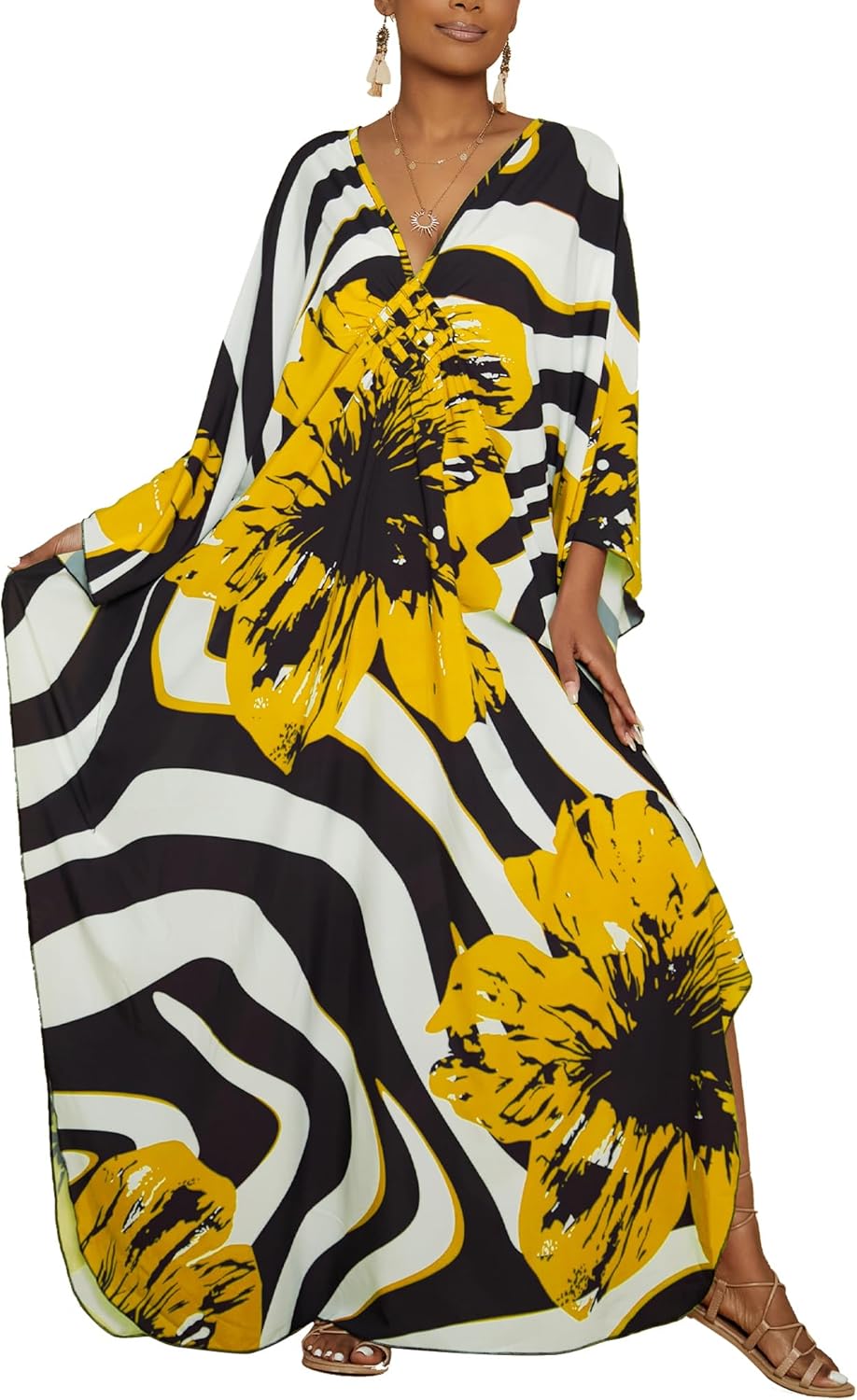 Bsubseach Women Floral Print Kaftan Dresses for Summer Fun