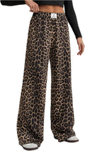 Women's Leopard Print Wide Leg Pants - Comfortable Tall Fit