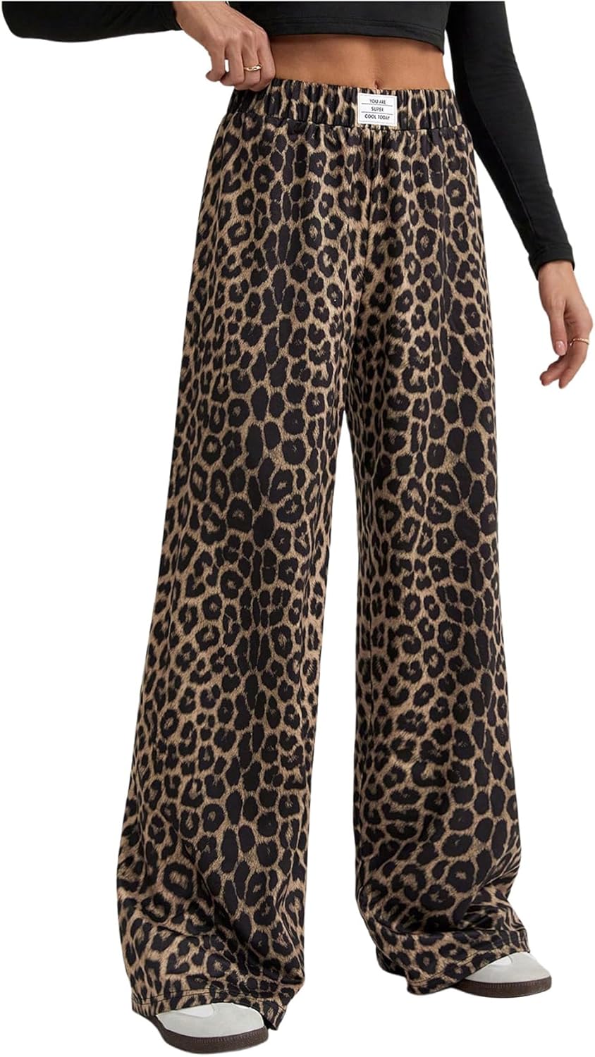 Women's Leopard Print Wide Leg Pants for Casual Style