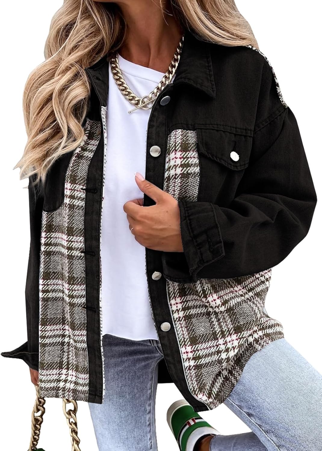 Oversized Denim Jacket for Women - Casual Long Sleeve Shacket