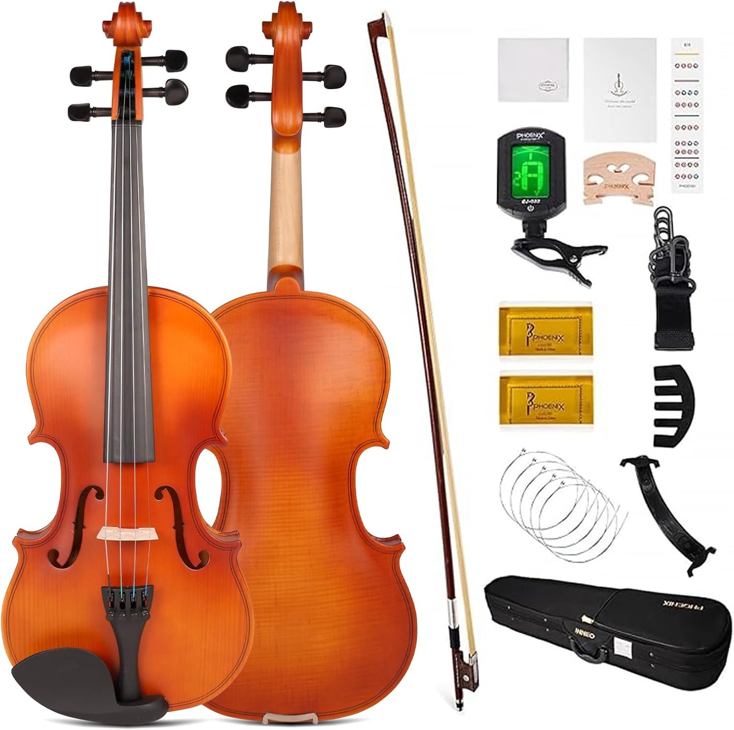 PHOENIX 4/4 Full Size Violin Kit for Beginners with Accessories