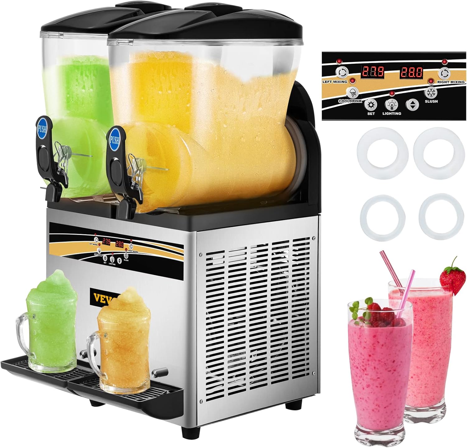 VEVOR Commercial Slushy Machine - 15Lx2 Tank Margarita Maker