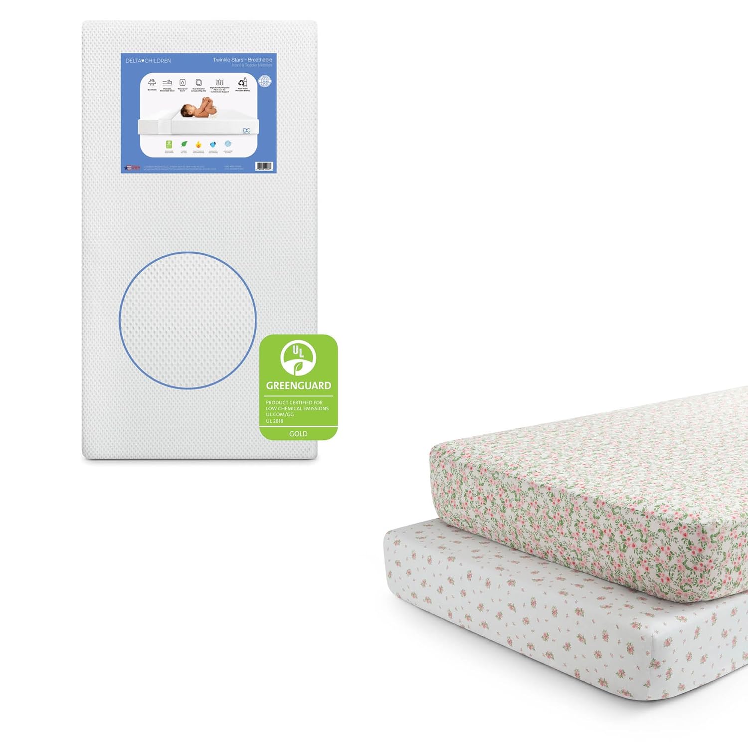 Delta Children Twinkle Stars Breathable Baby Crib Mattress Bundle