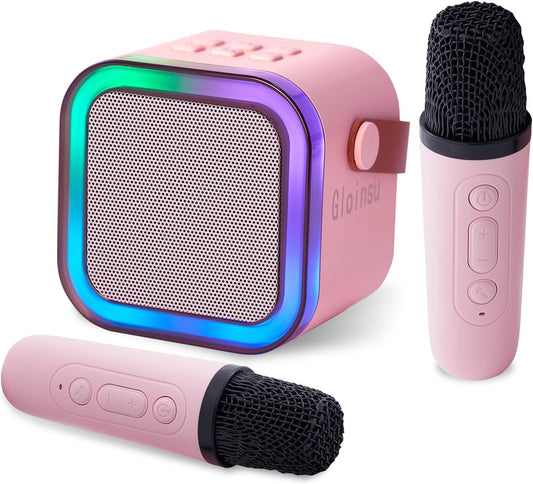 Wireless Karaoke Fun for All, 2 Mics, LED Light - Gloinsu
