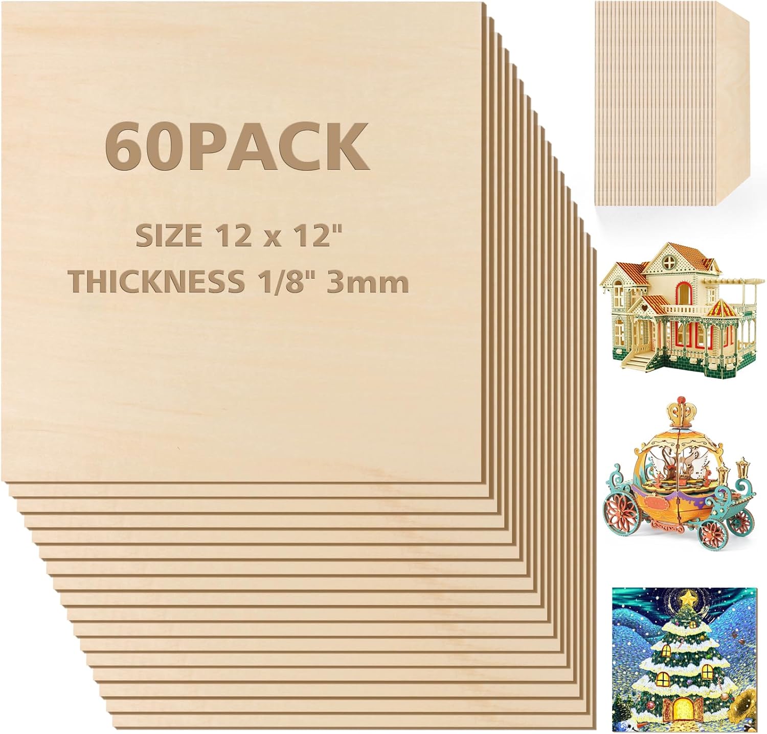 Basswood Sheets for Laser Cutting & Engraving - 60pcs Set