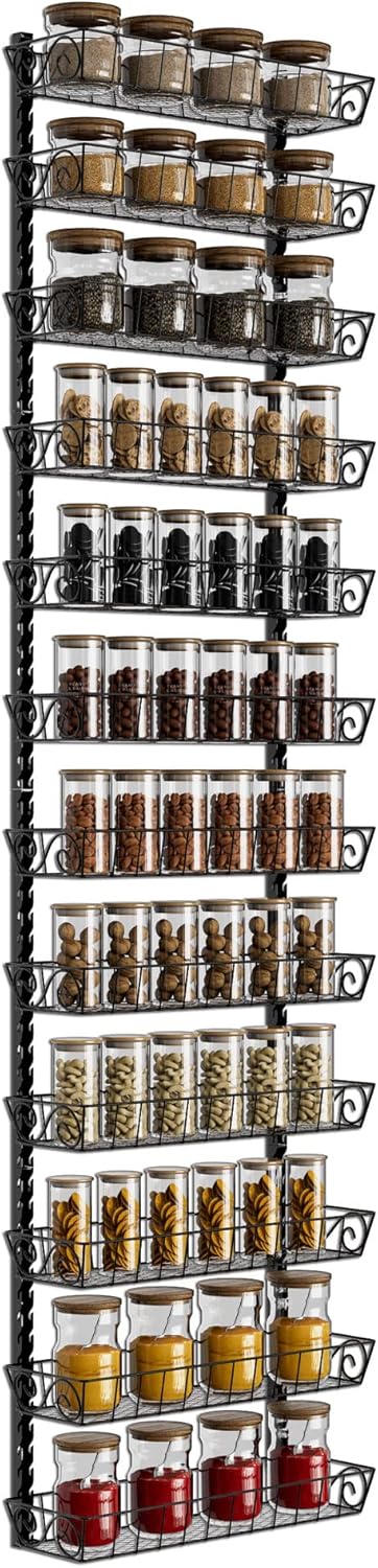SWOMMOLY Adjustable Wall Mount Spice Rack Organizer for Kitchen