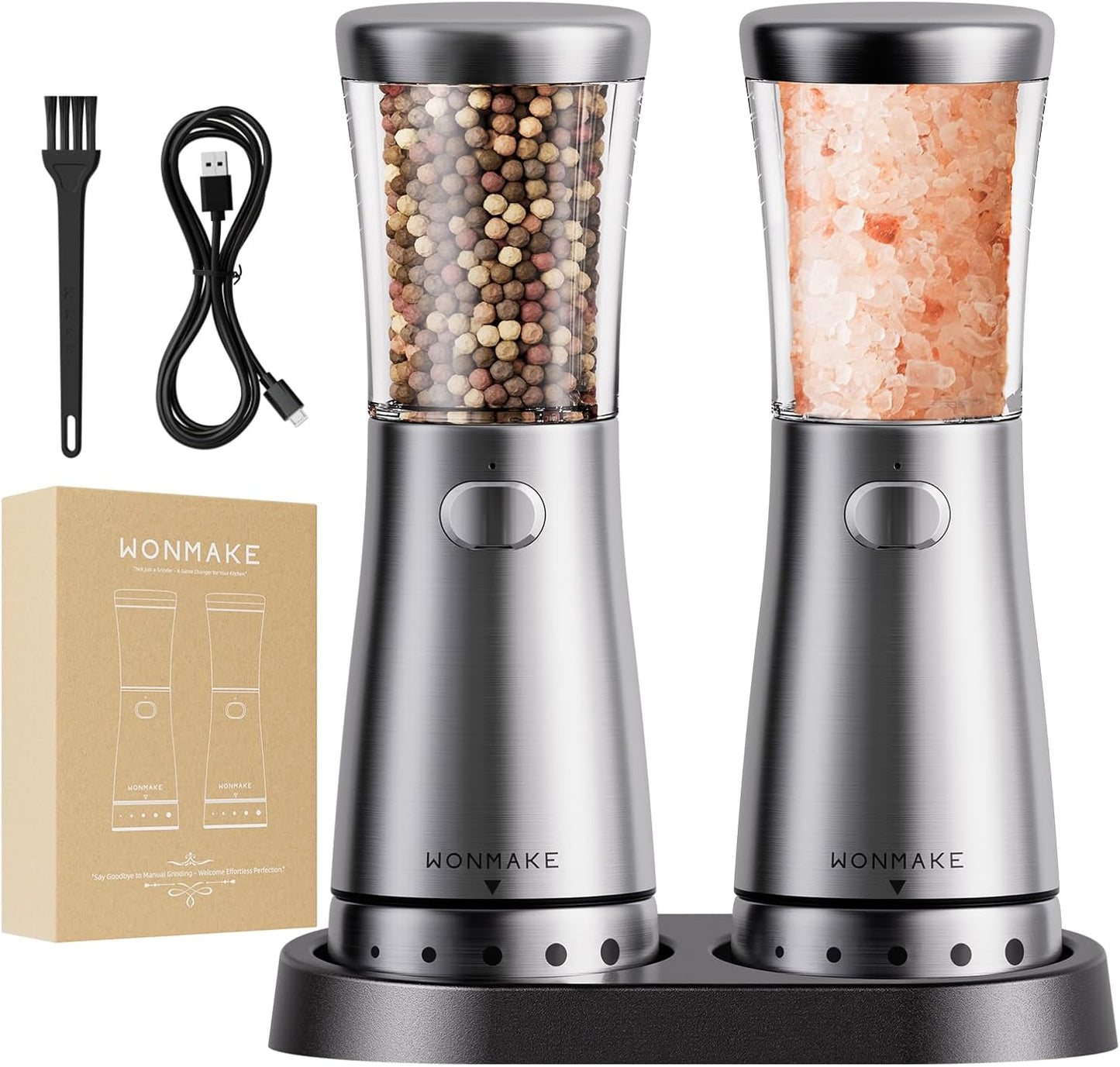 Electric Salt and Pepper Grinder Set with Adjustable Coarseness