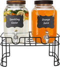 1 Gallon Glass Drink Dispensers with Wood Lid, 2 Pack - Party Ready