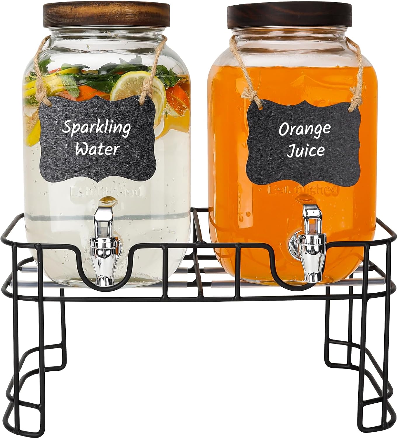 1 Gallon Glass Drink Dispensers with Wood Lid for Parties