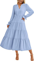 Long Sleeve V Neck Tiered A-Line Maxi Dress - Flowy Elegant Fit 4-6