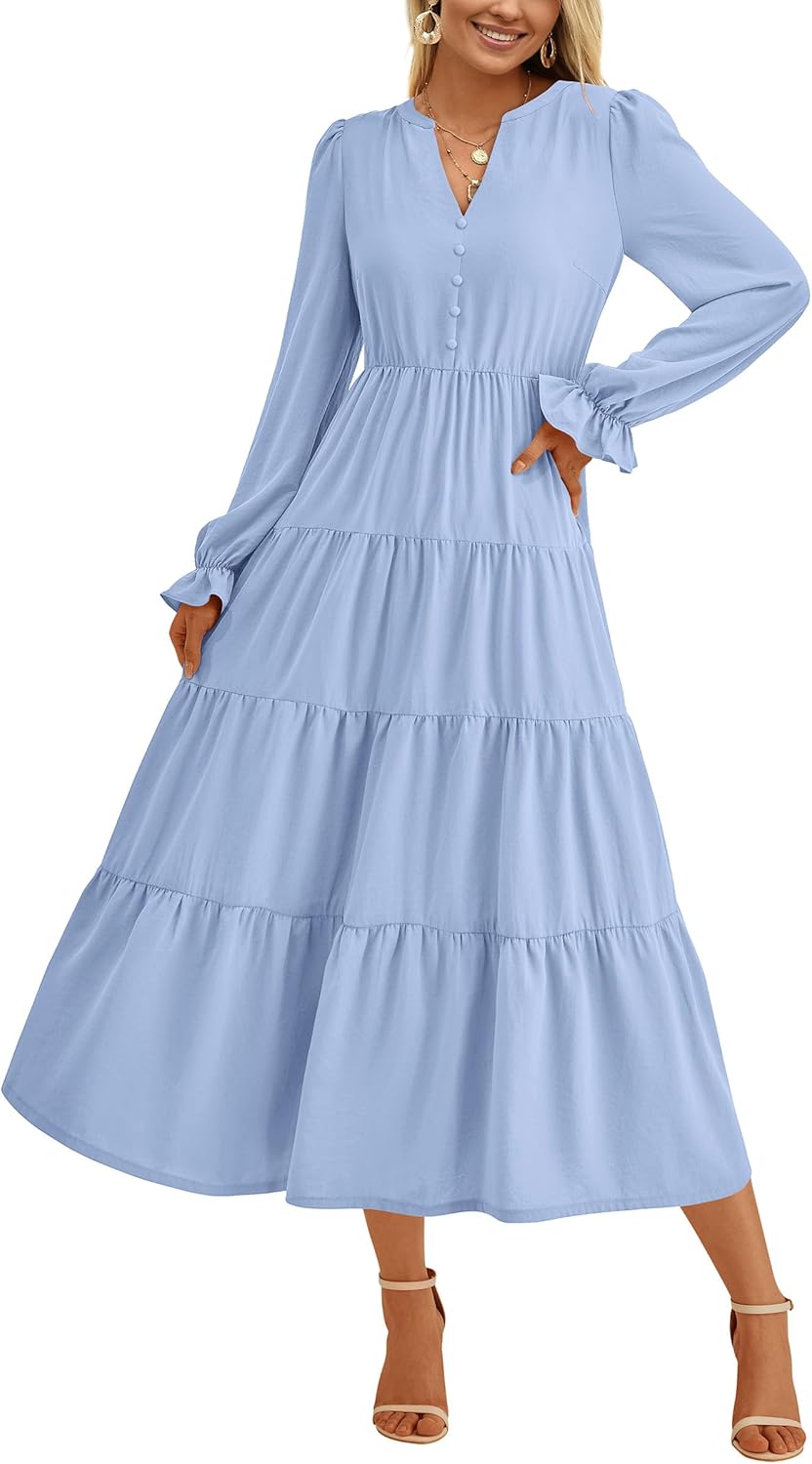 PRETTYGARDEN Long Sleeve Dress for Women: Elegant Maxi Style