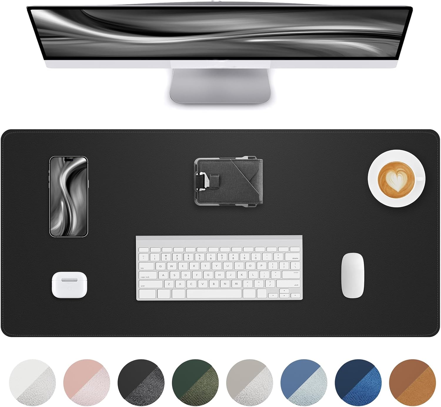 AFIING Black Non-Slip Desk Pad - Waterproof PU Leather - Large 24x13.7 - Ultimate Workstation Upgrade