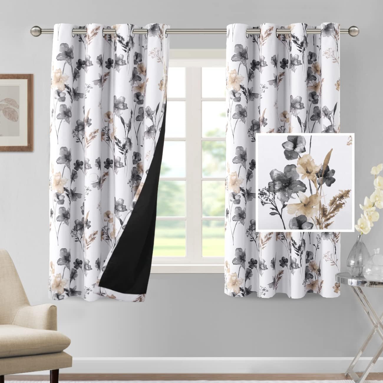 H.VERSAILTEX 100% Blackout Curtains for Bedroom with Floral Design