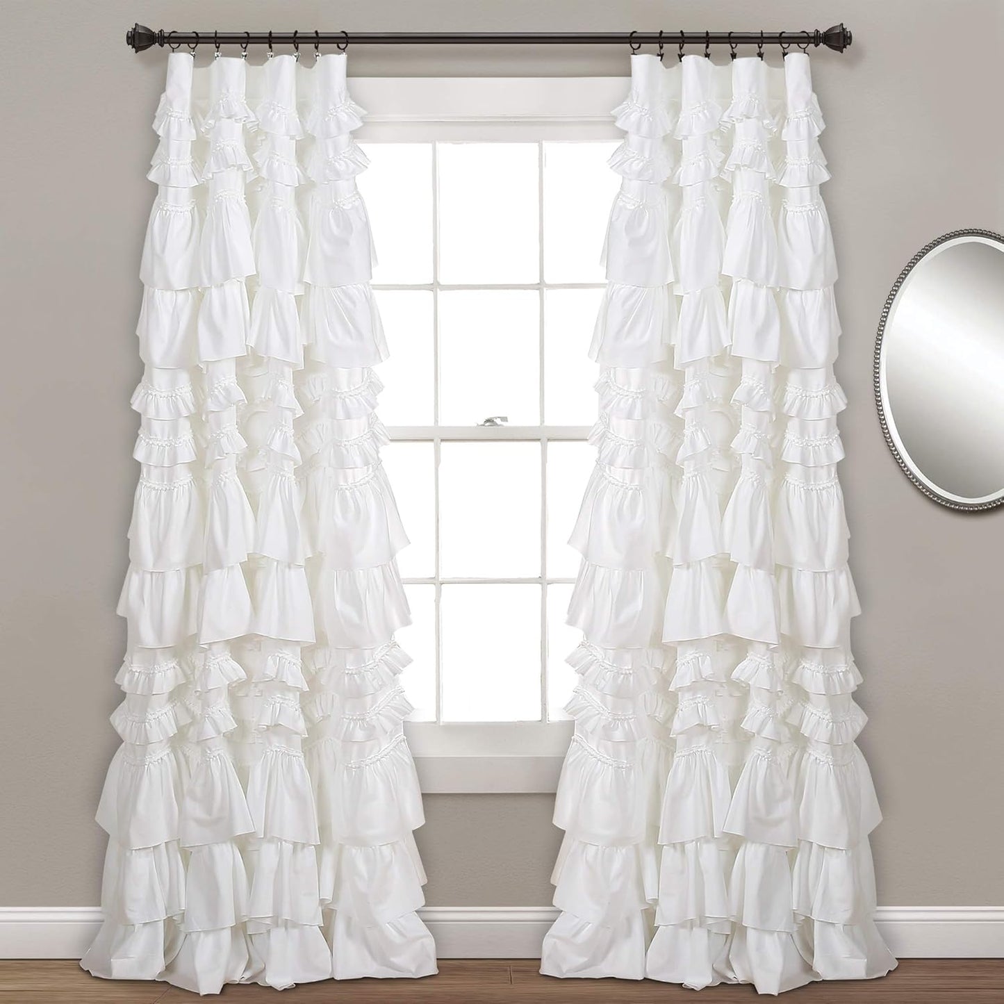 Lush Decor Kemmy Curtain | Ruffled, Textured Shabby Chic Panel, Enhance Your Space