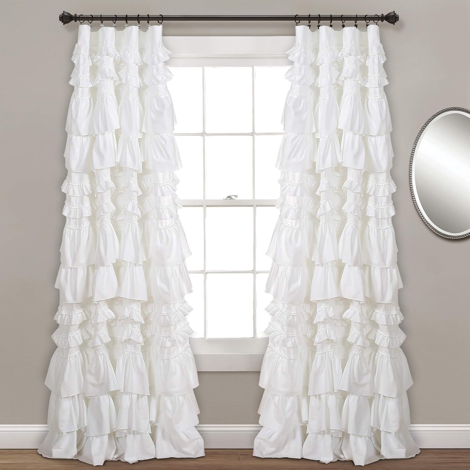 Lush Decor Kemmy Curtain | Ruffled, Textured Shabby Chic Panel, Enhance Your Space