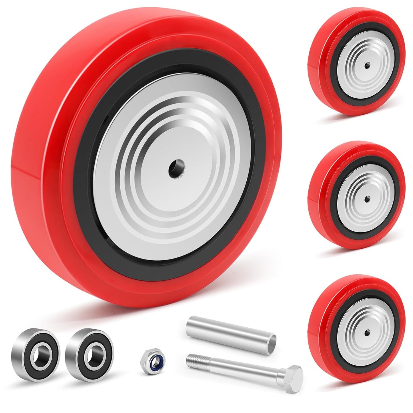 Nefish 8in Polyurethane Caster Wheels Set of 4 for Heavy Duty Use
