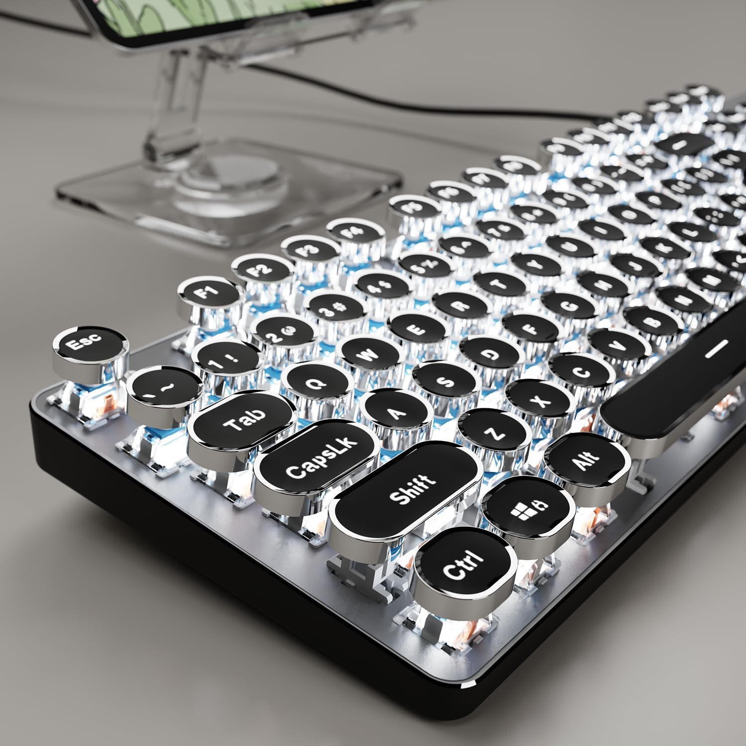 EWEADN TK100 Typewriter Keyboard with White Backlit and Blue Switch