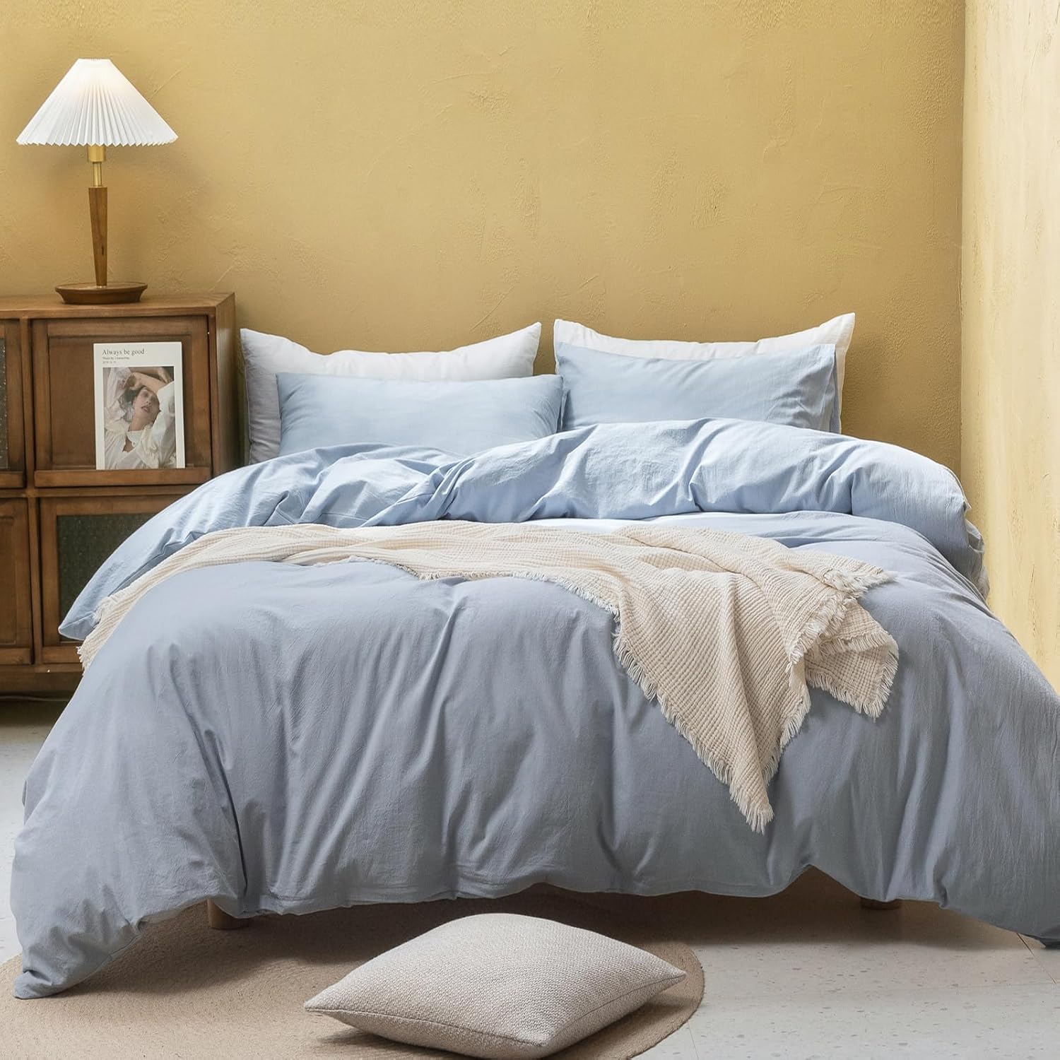 FOSSA Duvet Cover Set 100% Washed Cotton for Cozy Comfort