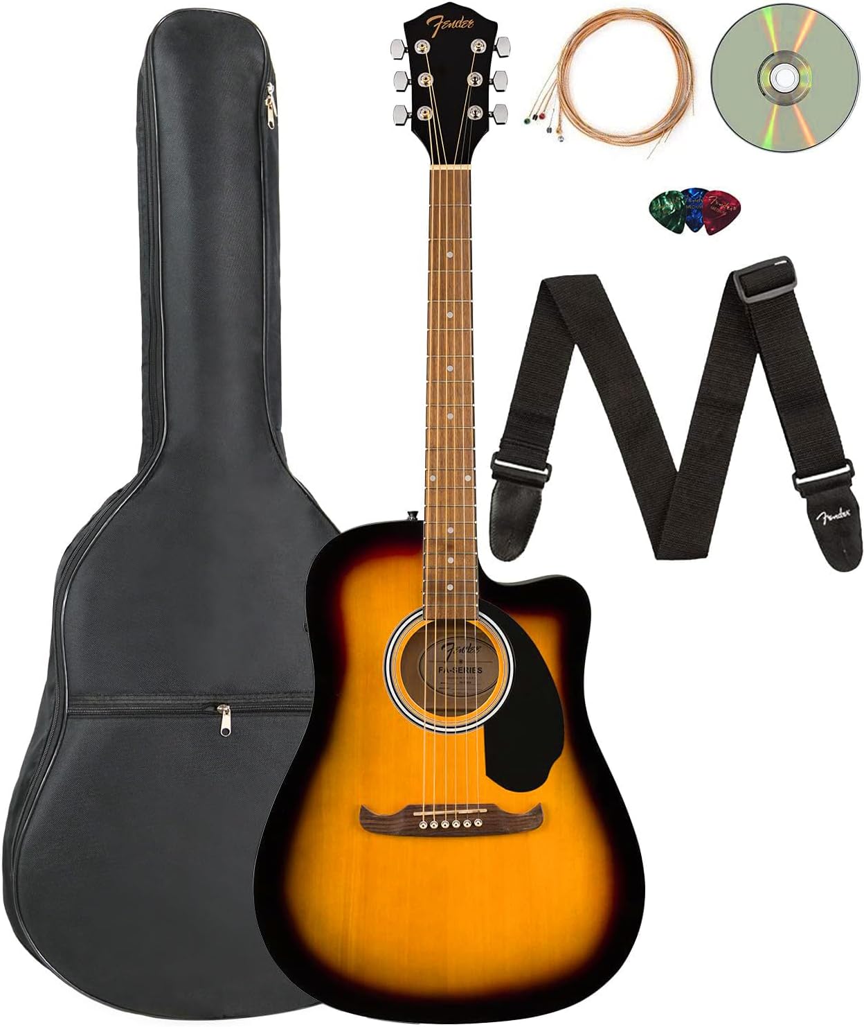 Fender FA-125CE Dreadnought Acoustic-Electric Guitar Bundle