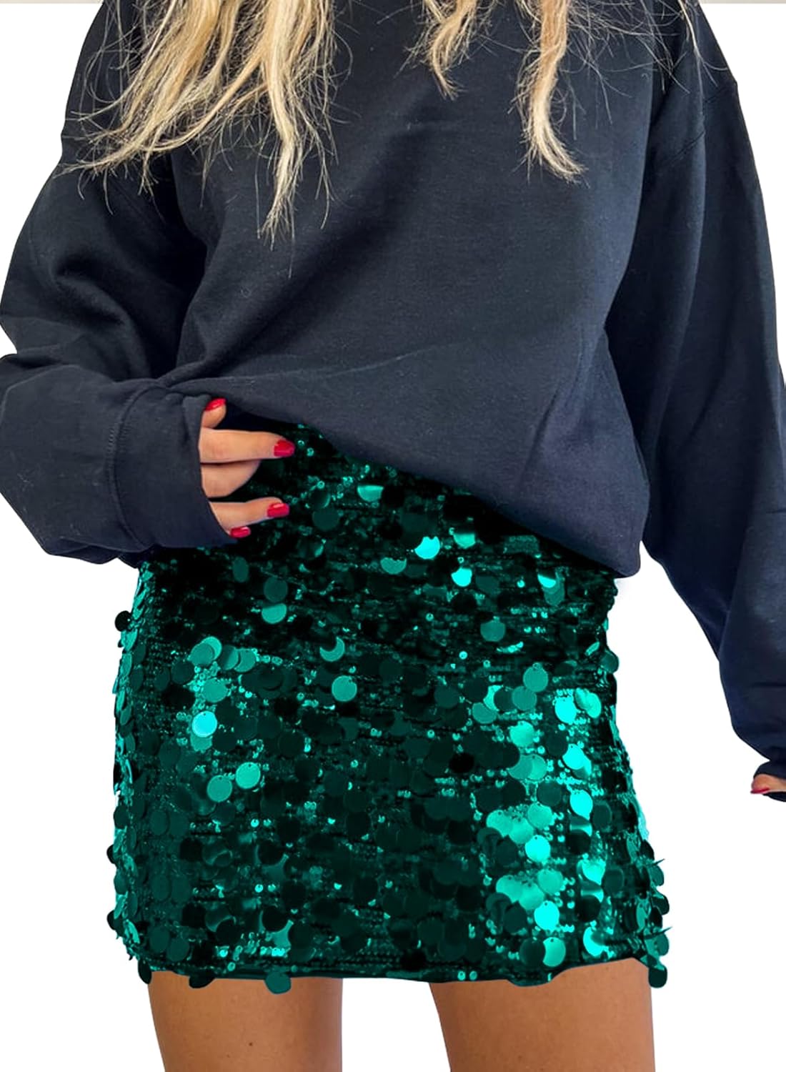 Miduo Womens Sequin Skirt High Waist Stretchy Bodycon Mini
