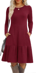 Zeagoo Womens Long Sleeve Ribbed Knit Knee Length Sweater Dress Casual
