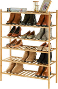 6-Tier Bamboo Shoe Rack for Entryway - Stackable Heavy Duty Storage