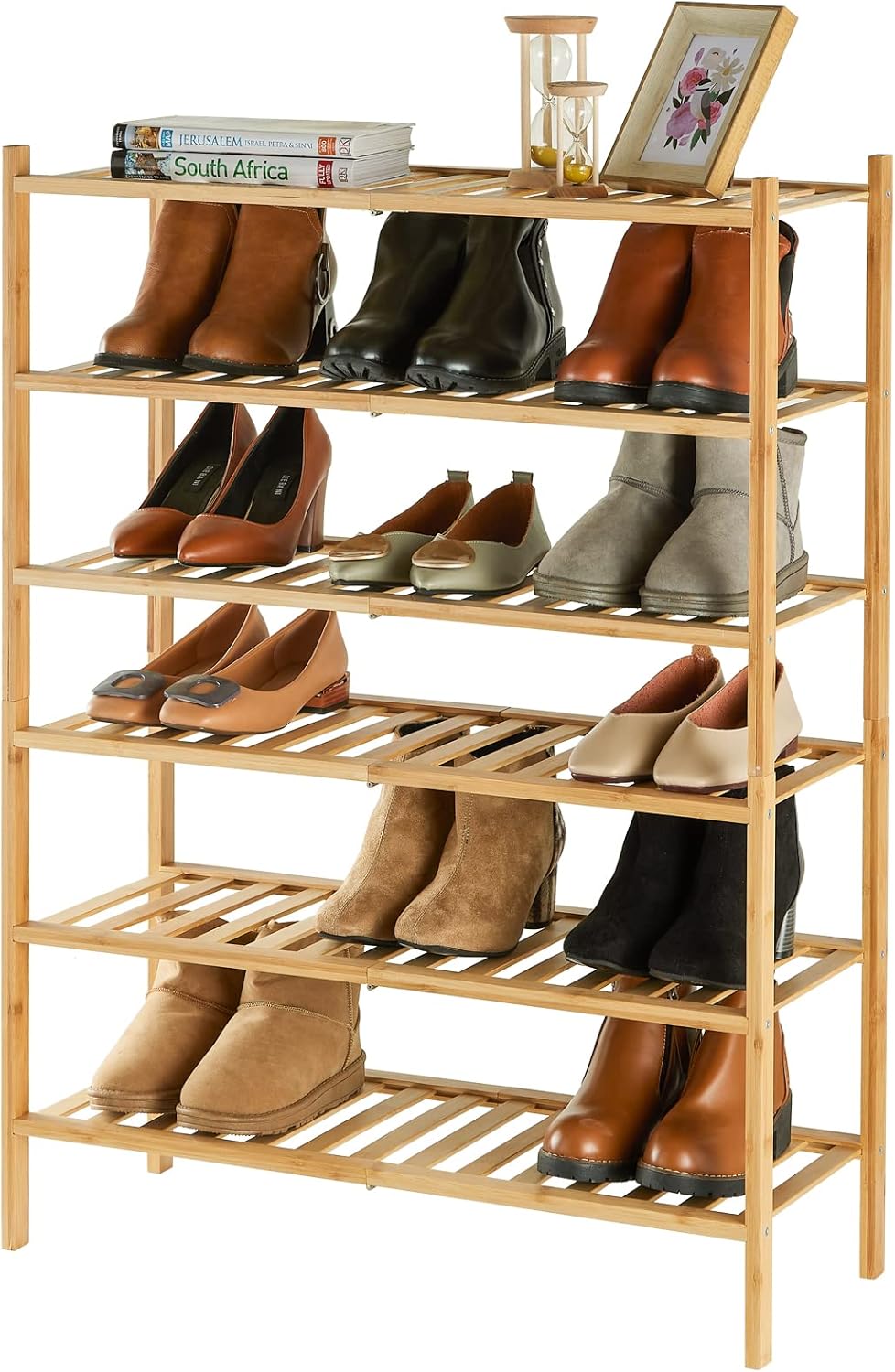 6-Tier Bamboo Shoe Rack for Entryway - Stackable & Multi-Function