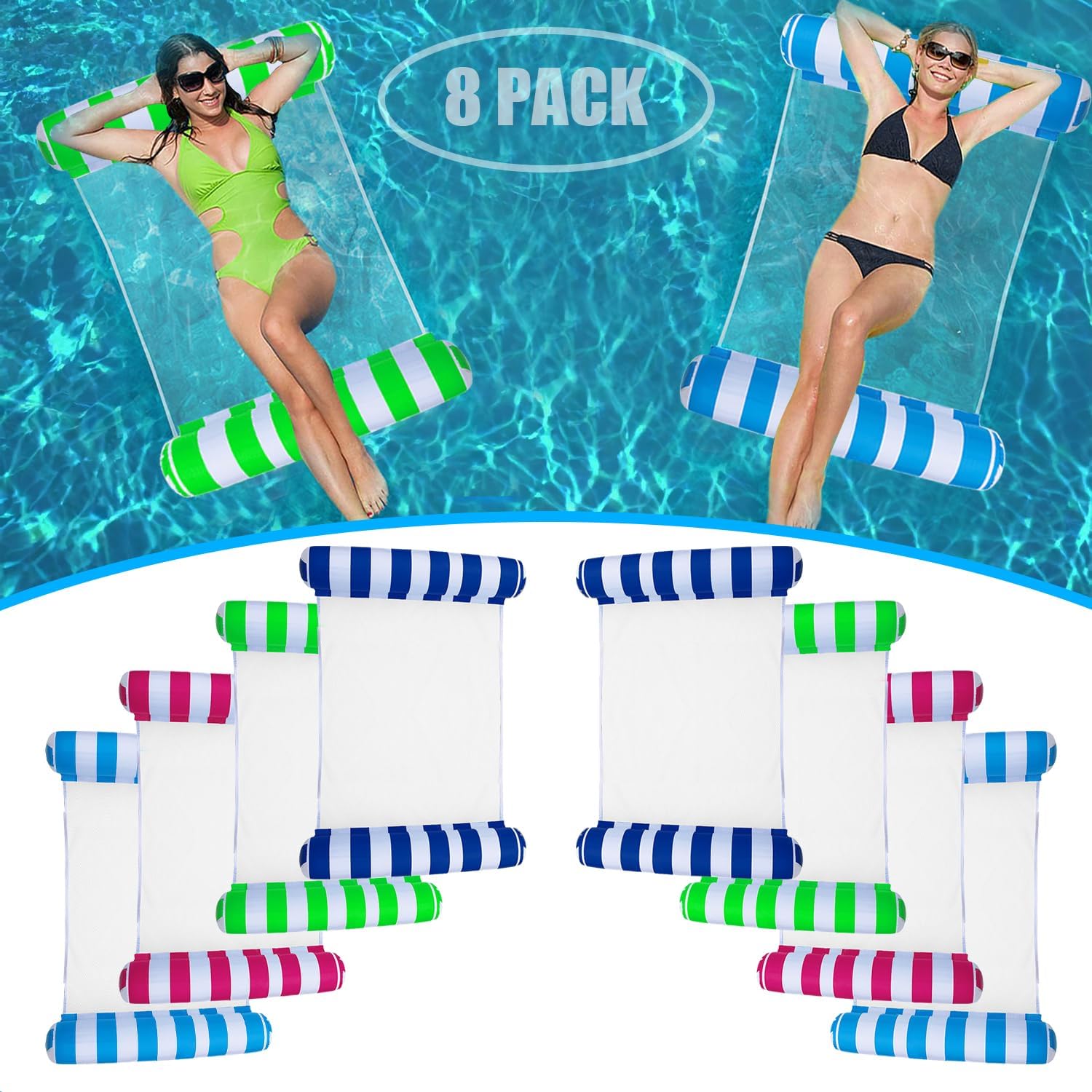 8 Pack Adult Pool Floats - Versatile 4-in-1 Fun!