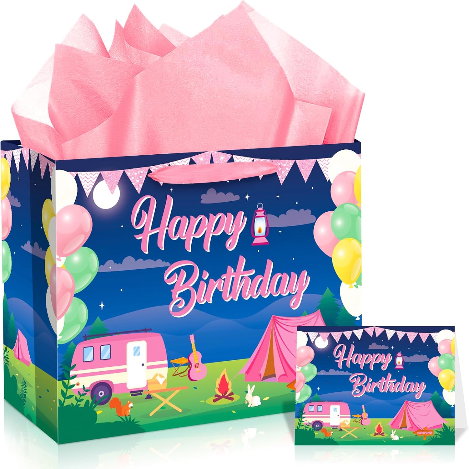 Pink Camping Party Gift Bag Set - Peconal