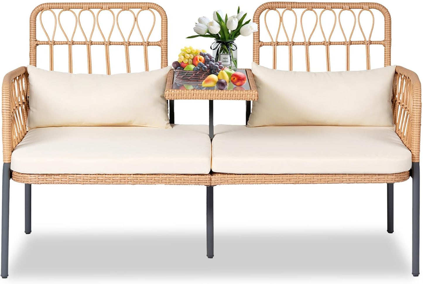 PROHIKER Patio Furniture Outdoor Rattan Loveseat with Table