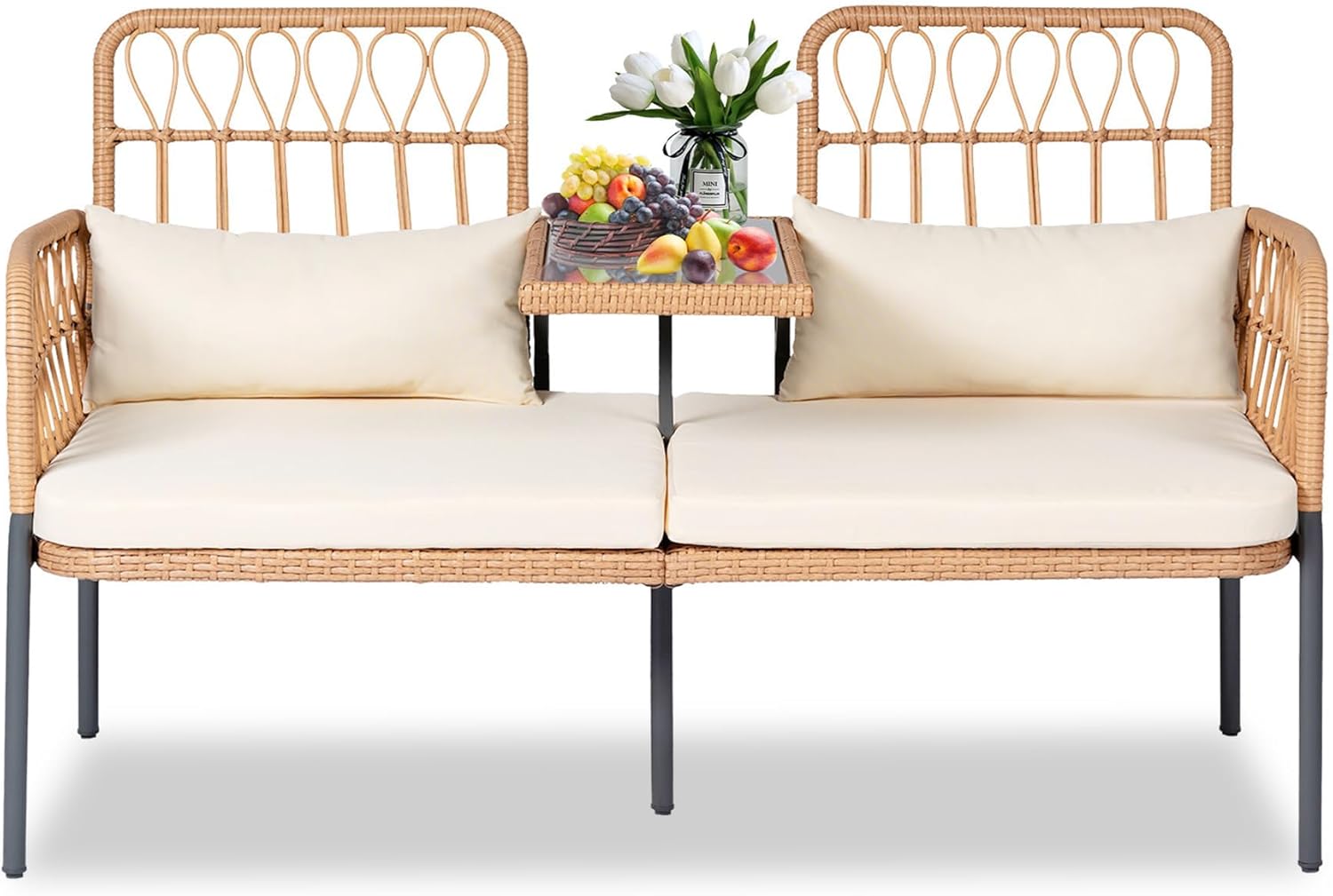 PROHIKER Patio Furniture Outdoor Rattan Loveseat with Table