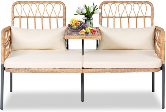 PROHIKER Patio Furniture Outdoor Rattan Loveseat with Table