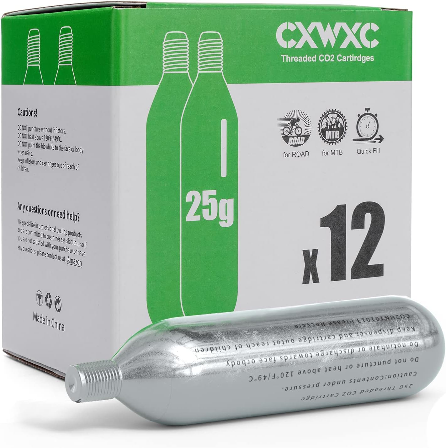 CXWXC CO2 Cartridges for Fast Bike Tire Inflation - 16g & 25g