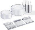 150 PCS Silver Disposable Dinnerware Set for 25 Guests - Elegant Party