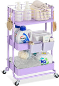 3 Tier Rolling Cart with Lockable Wheels - High Mesh Utility Organizer