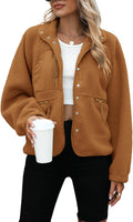 Womens Sherpa Fleece Jacket - Cropped Button-Down Warm Coat