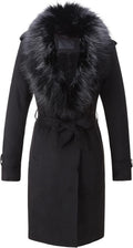 Bellivera Women Faux Leather Trench Coat with Detachable Fur Collar