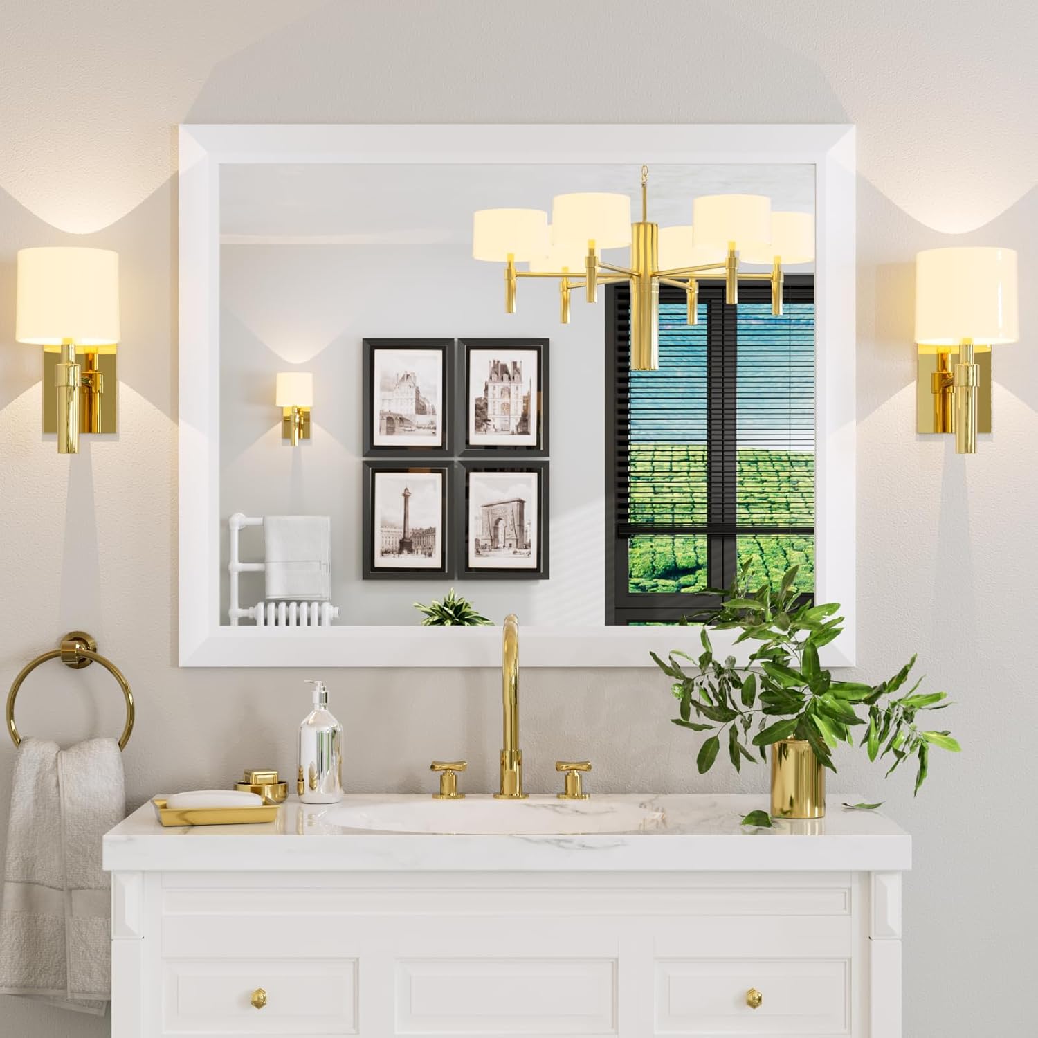 Amorho Bathroom Mirror 40X32 Inch Stylish Metal Framed Design